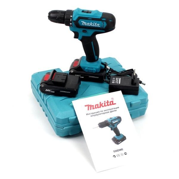 Шуруповерт Makita 550 DWE (24V, 5.0 АН) Акумуляторний шуруповерт Макіта, дриль шуруповерт 550 DWE с набором фото