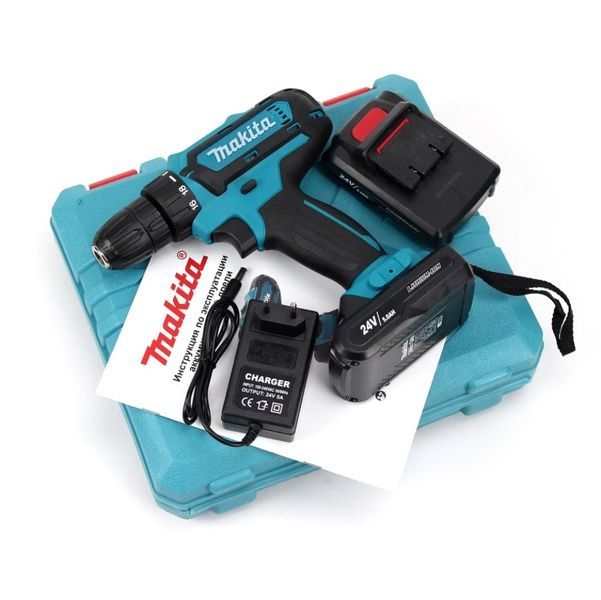 Шуруповерт Makita 550 DWE (24V, 5.0 АН) Акумуляторний шуруповерт Макіта, дриль шуруповерт 550 DWE с набором фото