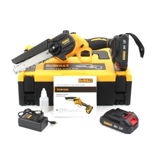 Акумуляторна міні-пила DeWalt DCM160N (24V, 5Аh, шина 15 см) з напівавтоматичним мастилом ланцюга 35346 фото
