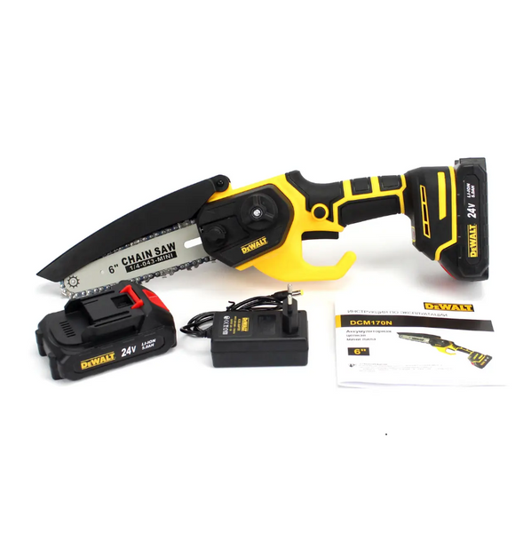 Аккумуляторная мини пила DeWalt DCM170N (24V, 5AH, шина 15 см) с бесключевой натяжкой цепи DCM170N  фото