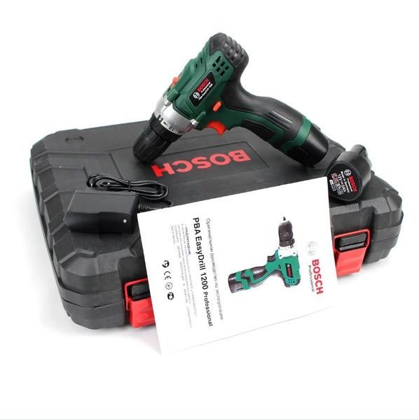 Акумуляторний шурупокрут Bosch PBA EasyDrill 1200 (12V, 2 Ah) з набором інструментів. АКБ шурупокрут Бош PBA 1200 фото