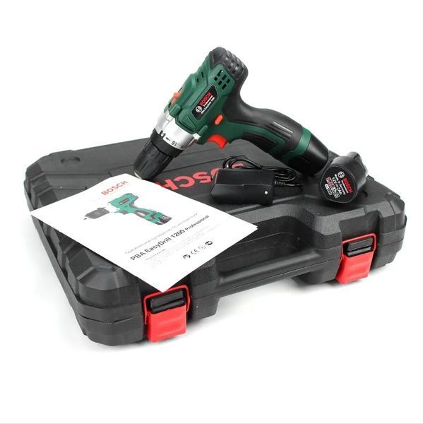 Акумуляторний шурупокрут Bosch PBA EasyDrill 1200 (12V, 2 Ah) з набором інструментів. АКБ шурупокрут Бош PBA 1200 фото