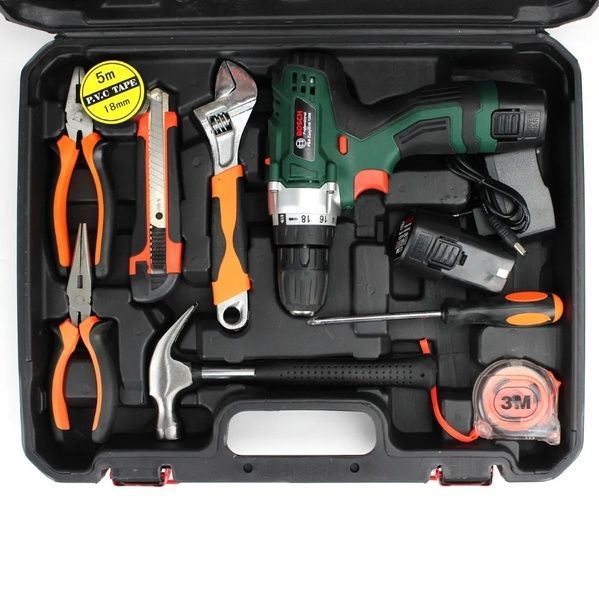 Акумуляторний шурупокрут Bosch PBA EasyDrill 1200 (12V, 2 Ah) з набором інструментів. АКБ шурупокрут Бош PBA 1200 фото