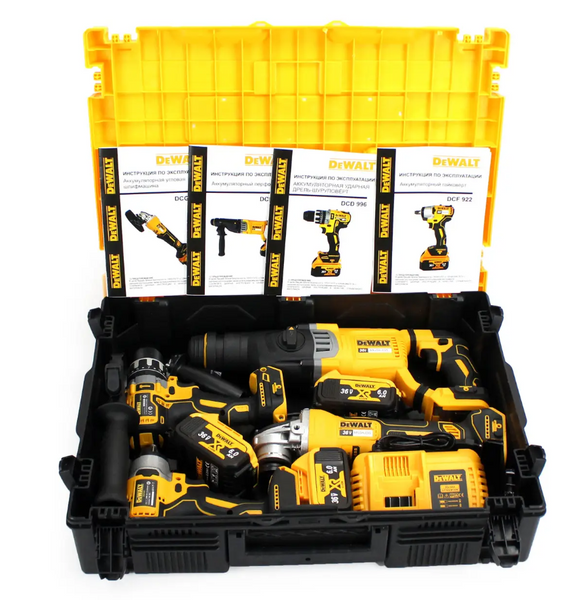 Набір 4в1 АКБ DeWalt 36V (Шуруповер DCD996 + Болгарка DCG413 + Перфоратор DCH263 + Гайковерт DCF922) D65-987 фото