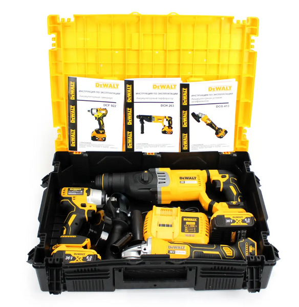Набір 3в1 АКБ DeWalt 36V (Перфоратор DCH263 + Болгарка DCG413 + Гайковерт DCF922) Набір 3в1 Девольт D32-567 фото