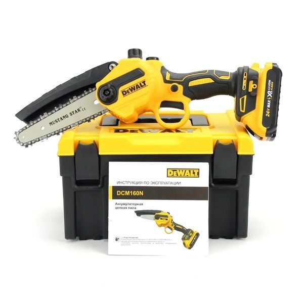 Аккумуляторная мини пила DeWalt DCM160N (24V, 4AH, шина 20 см) с автоматической смазкой цепи DCM160N - 20см фото