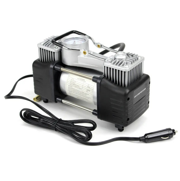 Атомобільний повітряний компресор двопоршневий (72Л/ХВ 12 V, 30 A), з набором інструментів компресор фото